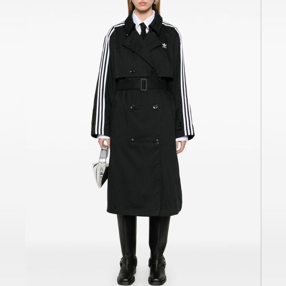 adidas Jackets & Blazers - Adidas Originals Twill Trench Coat Black White Three Stripes Women's Small Belt